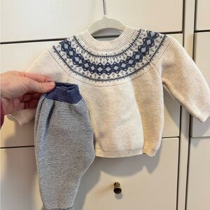 Mayoral Cream and Blue Baby Knit Set